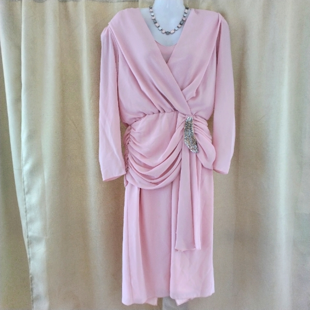 Vintage Dress Ursula of Switzerland Longsleeve Cocktail Dress Pink Size 6